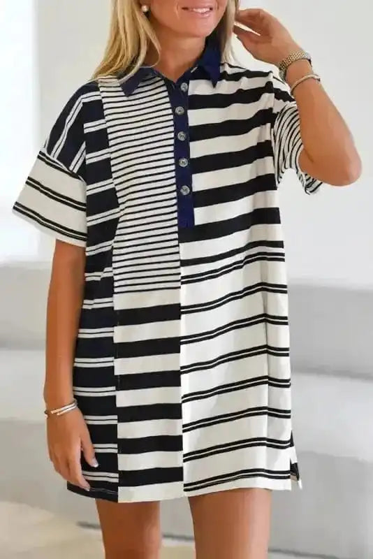 T Shirt Dresses Black Stripe / S / 95%Cotton+5%Elastane Sport Luxe Polo Dress - Black Stripe