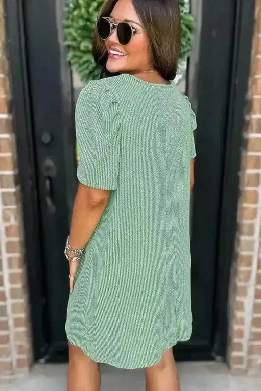 T Shirt Dresses Corded Knit Mini Dress - Mint Green Perfection