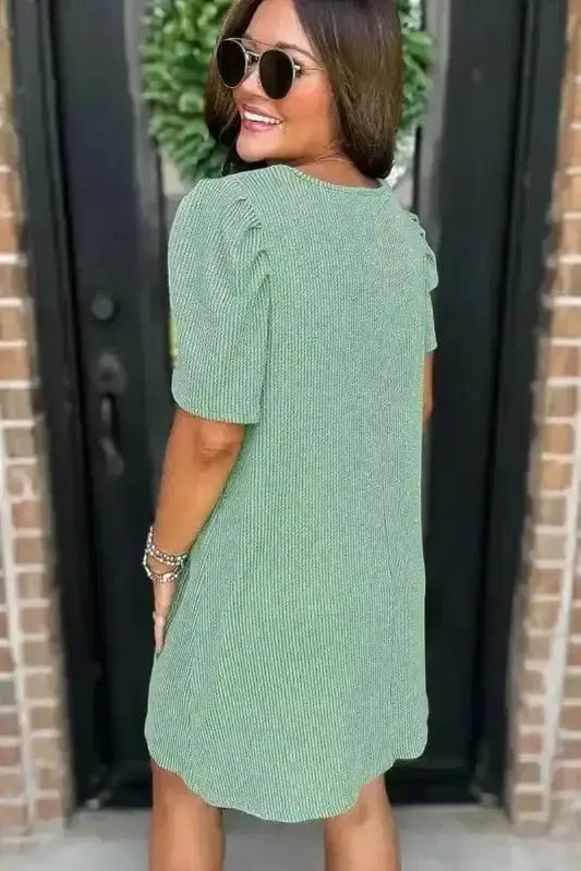 T Shirt Dresses Corded Knit Mini Dress - Mint Green Perfection