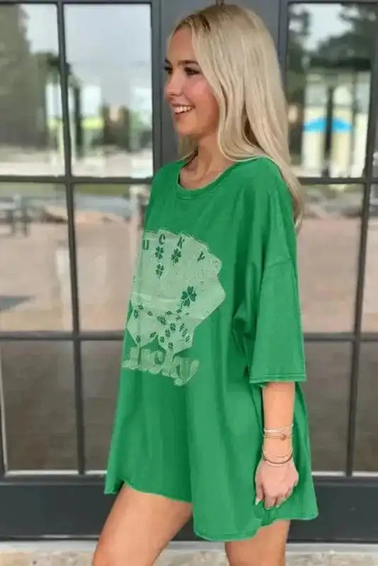 T Shirt Dresses Lucky Charm Rhinestone Dress - Bright Green