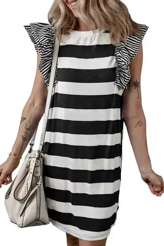 T Shirt Dresses Sooty Stripe Swirl Tunic Dress