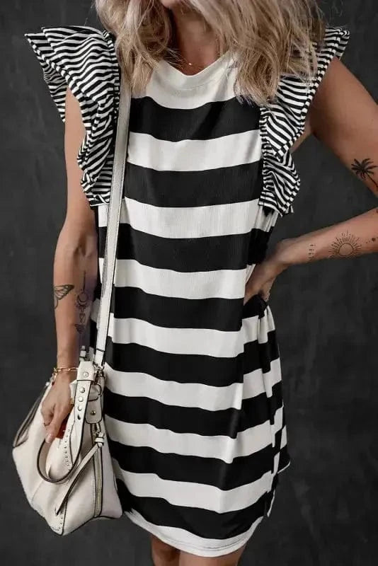 T Shirt Dresses Sooty Stripe Swirl Tunic Dress