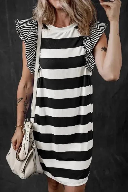 T Shirt Dresses Sooty Stripe Swirl Tunic Dress