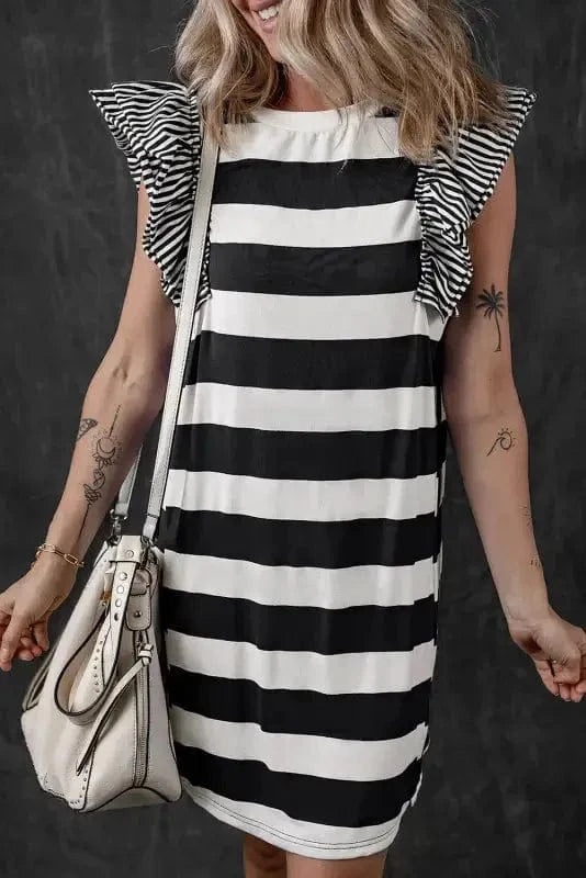 T Shirt Dresses Sooty Stripe Swirl Tunic Dress