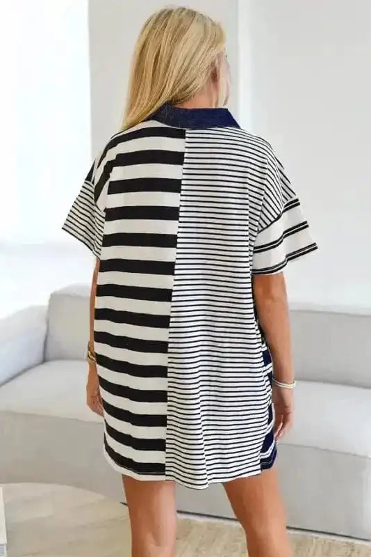 T Shirt Dresses Sport Luxe Polo Dress - Black Stripe