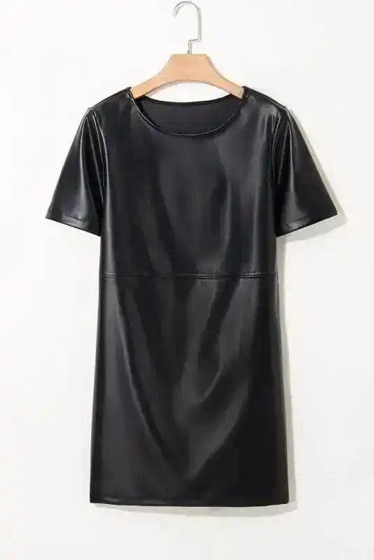 T Shirt Dresses Vegan Leather T-shirt Dress - Loose Fit