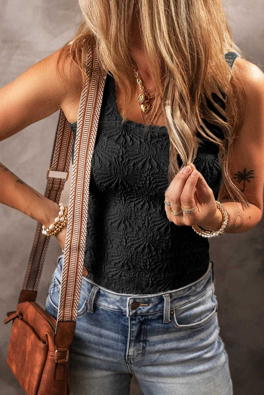 Tank Tops Black / 2XL / 65%Polyester+30%Viscose+5%Elastane Black Floral Jacquard Tank Top