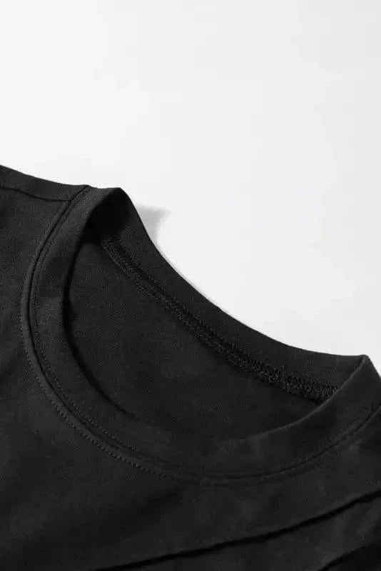 Tank Tops Black Crew Neck Pleated Tank Top
