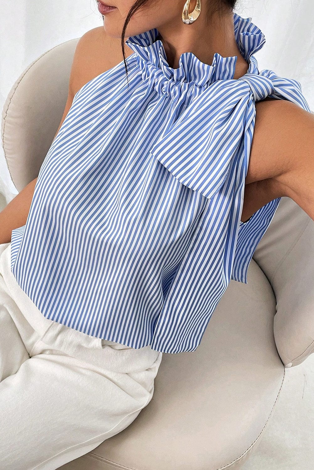 Tank Tops Celeste Frill-Tie Sleeveless Blouse