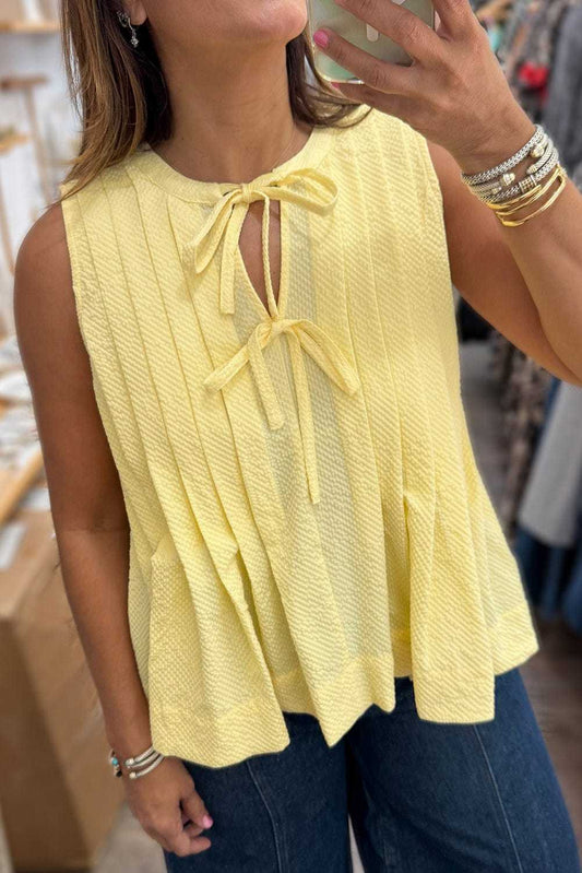 Tank Tops Fashionfitz Yellow Pleated Tank Top for Women