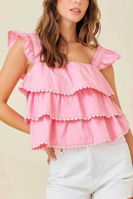 Tank Tops Pink / S / 65%Polyester+35%Cotton Sweetheart Flutter Top