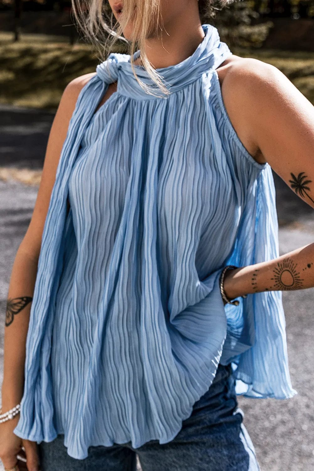 Tank Tops Tied Elegance Pleated Top