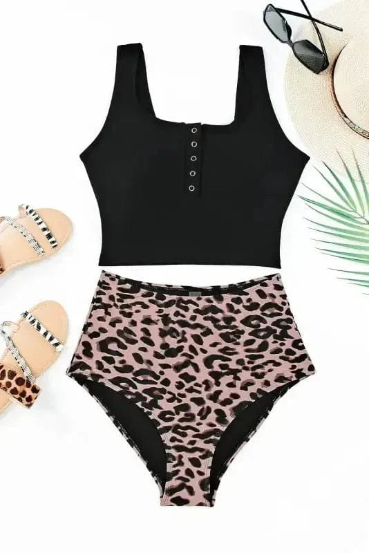 Tankinis Black Square Neck Tankini Set – Sleeveless Swimwear
