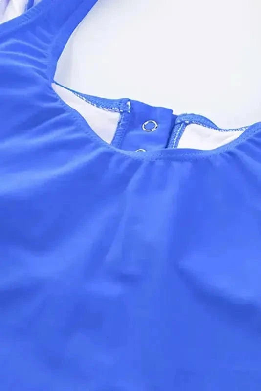 Tankinis Blue Square Neck Sleeveless Fashion Print Tankini Set