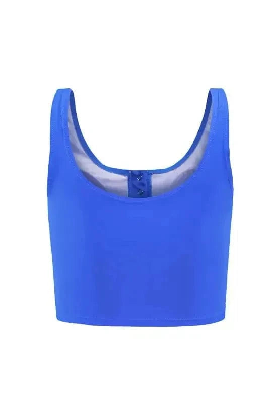 Tankinis Blue Square Neck Sleeveless Fashion Print Tankini Set