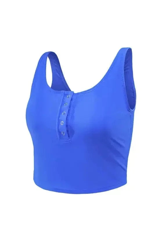 Tankinis Blue Square Neck Sleeveless Fashion Print Tankini Set