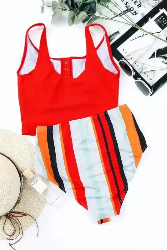 Tankinis Leopard Print Snap Button Sleeveless Tankini