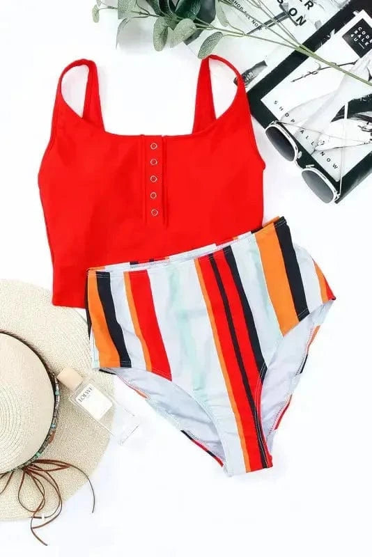 Tankinis Leopard Print Snap Button Sleeveless Tankini