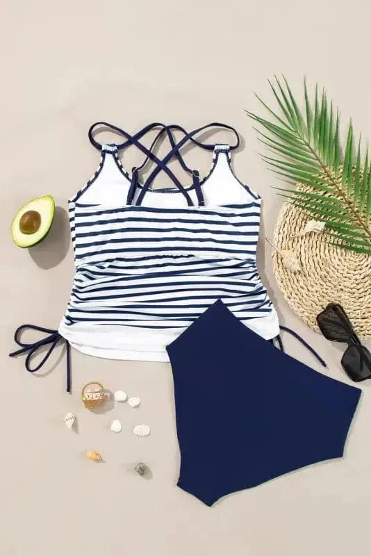 Tankinis Tummy Control Tankini Swimsuit - Blue Stripe