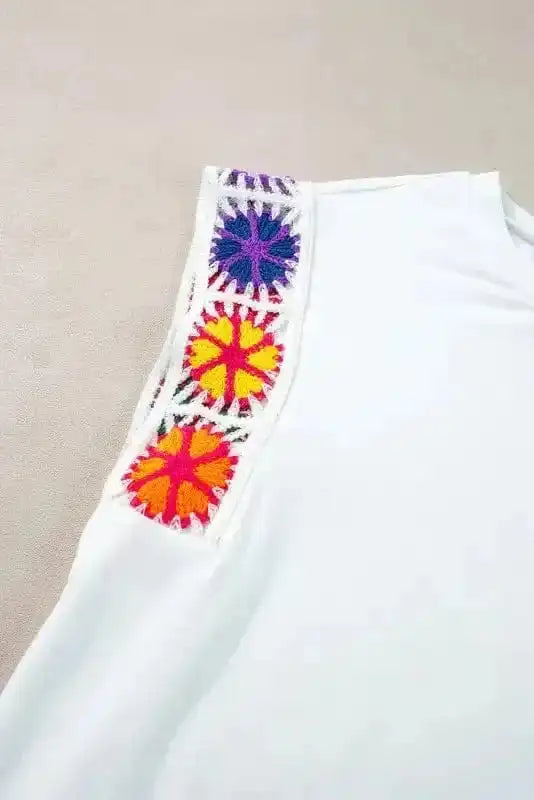 Tees White Bloom Crochet Top