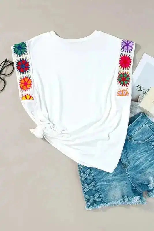 Tees White Bloom Crochet Top