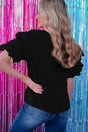 Solid Colour Ruffle Sleeve Casual Office Blouse Women UK — front view showing ruffle puff sleeve detail and round neckline — Fashionfitz
