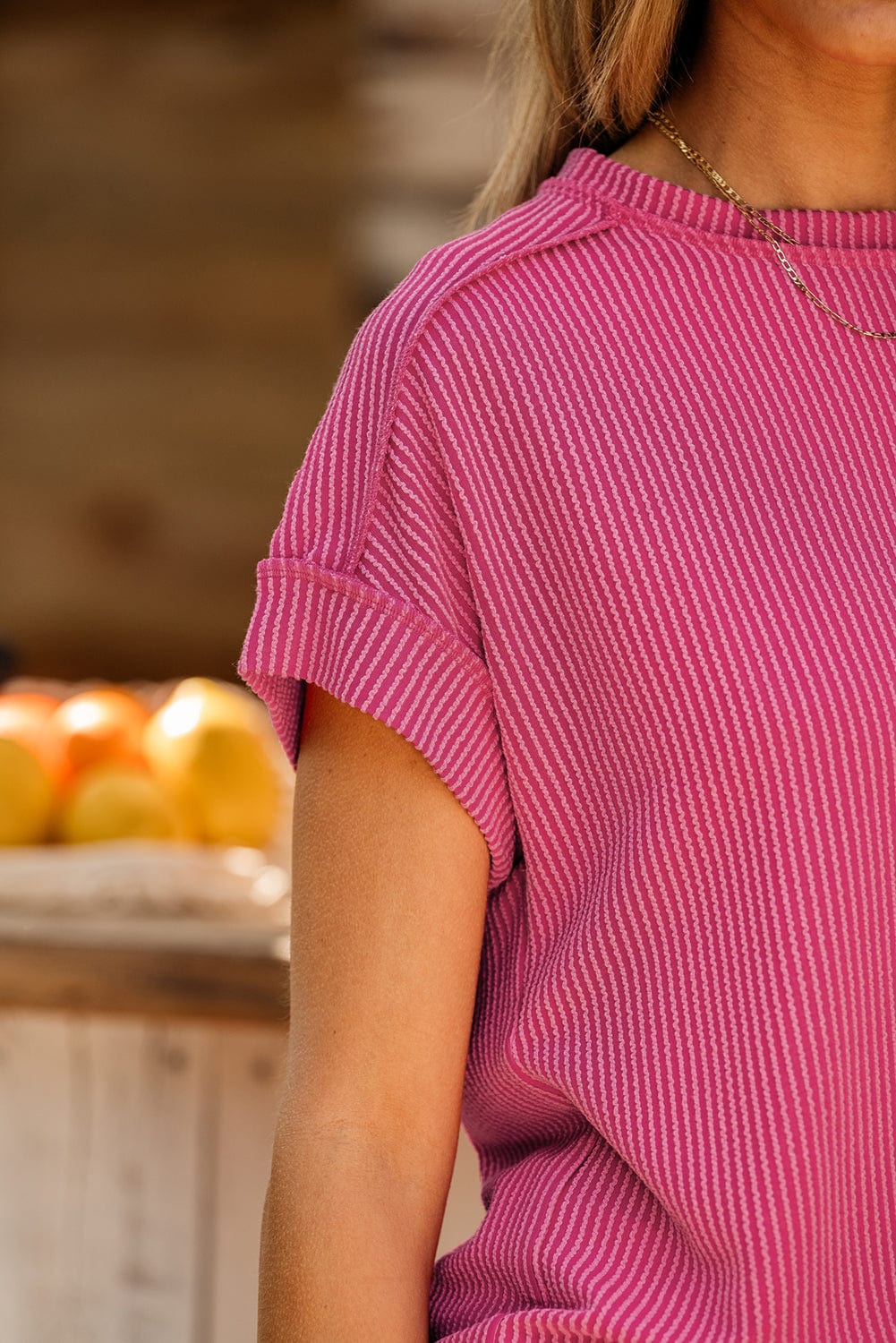 Tops/Tops & Tees Summer Knit Exposed Stitching T-shirt