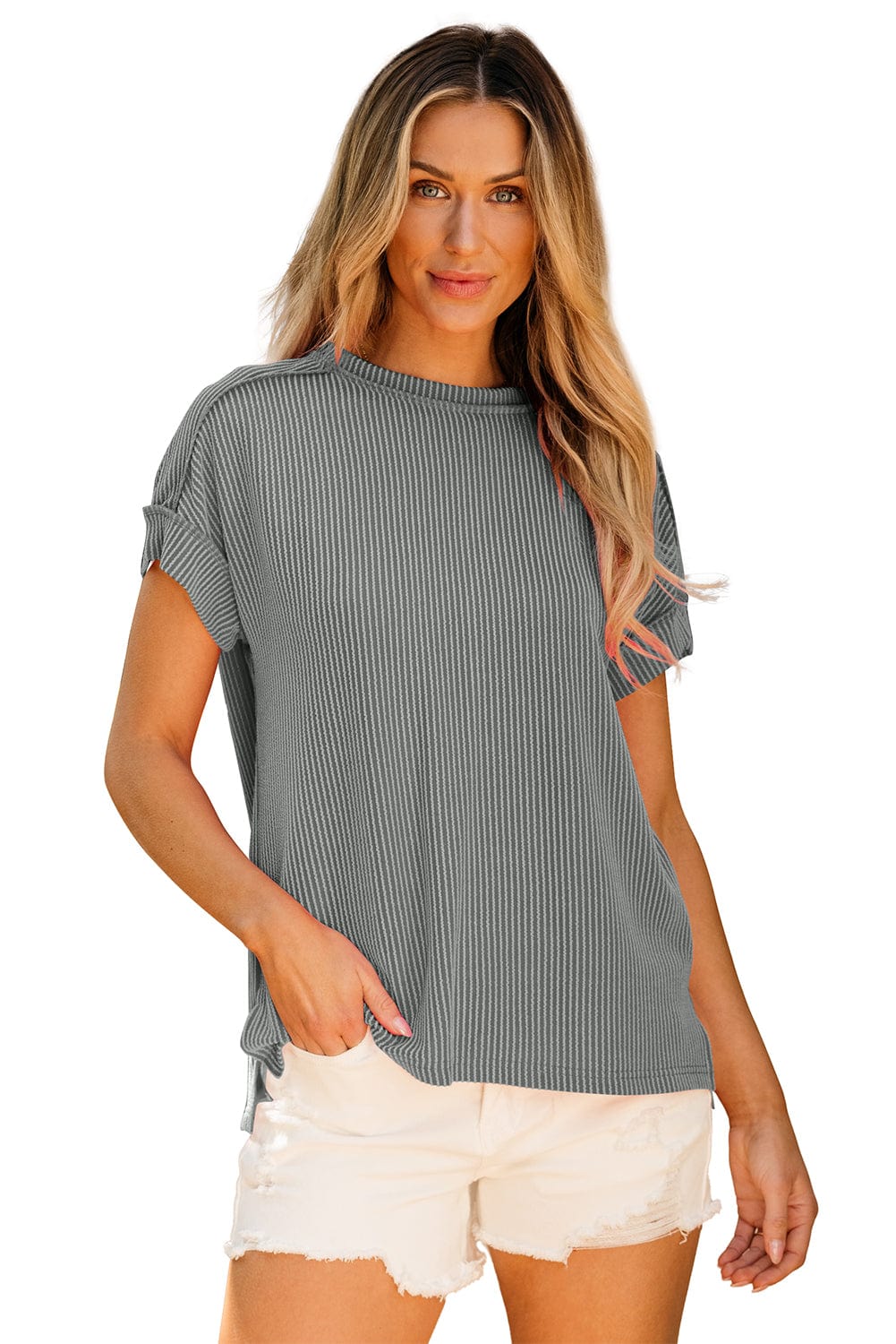 Tops/Tops & Tees Summer Knit Exposed Stitching T-shirt