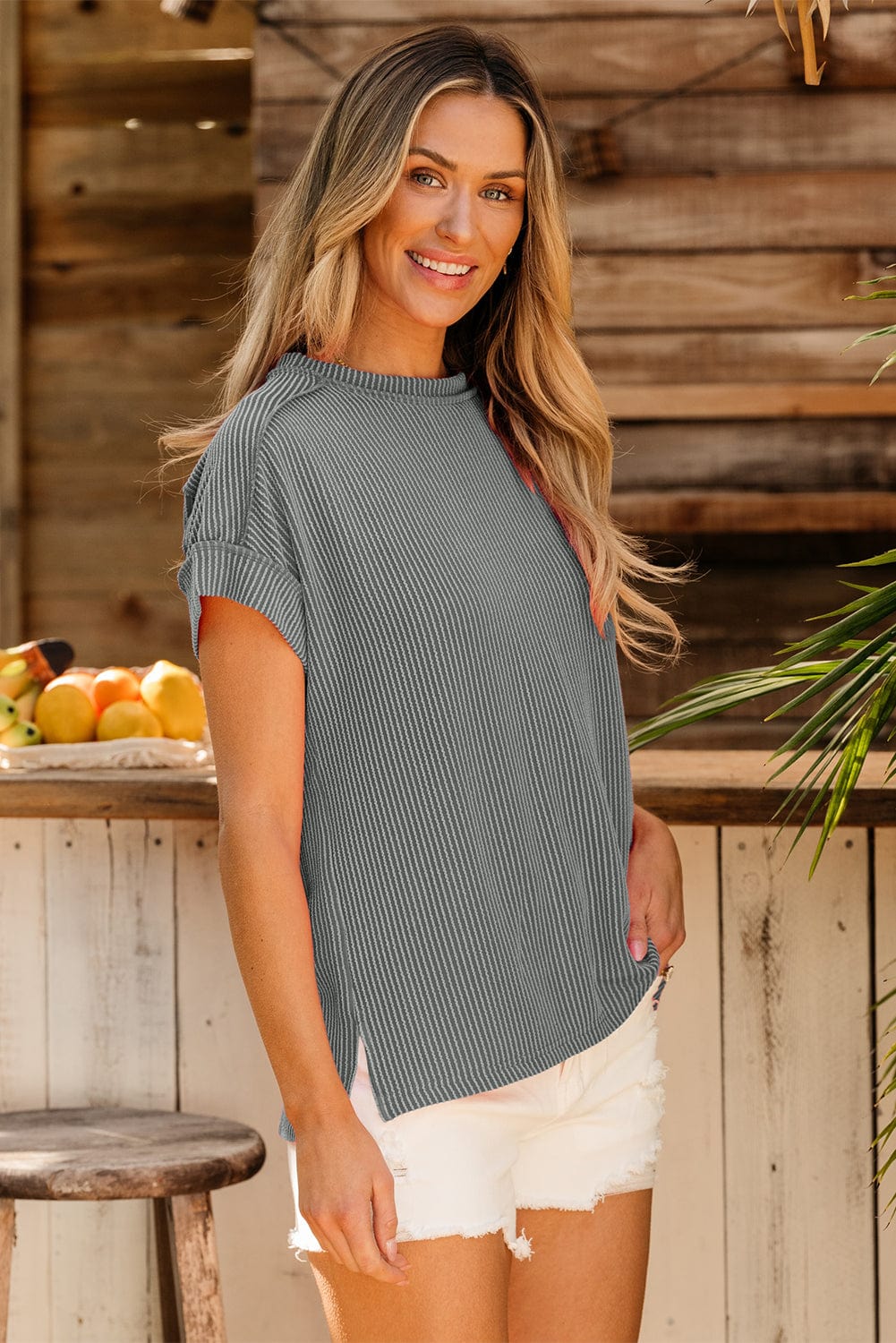 Tops/Tops & Tees Summer Knit Exposed Stitching T-shirt