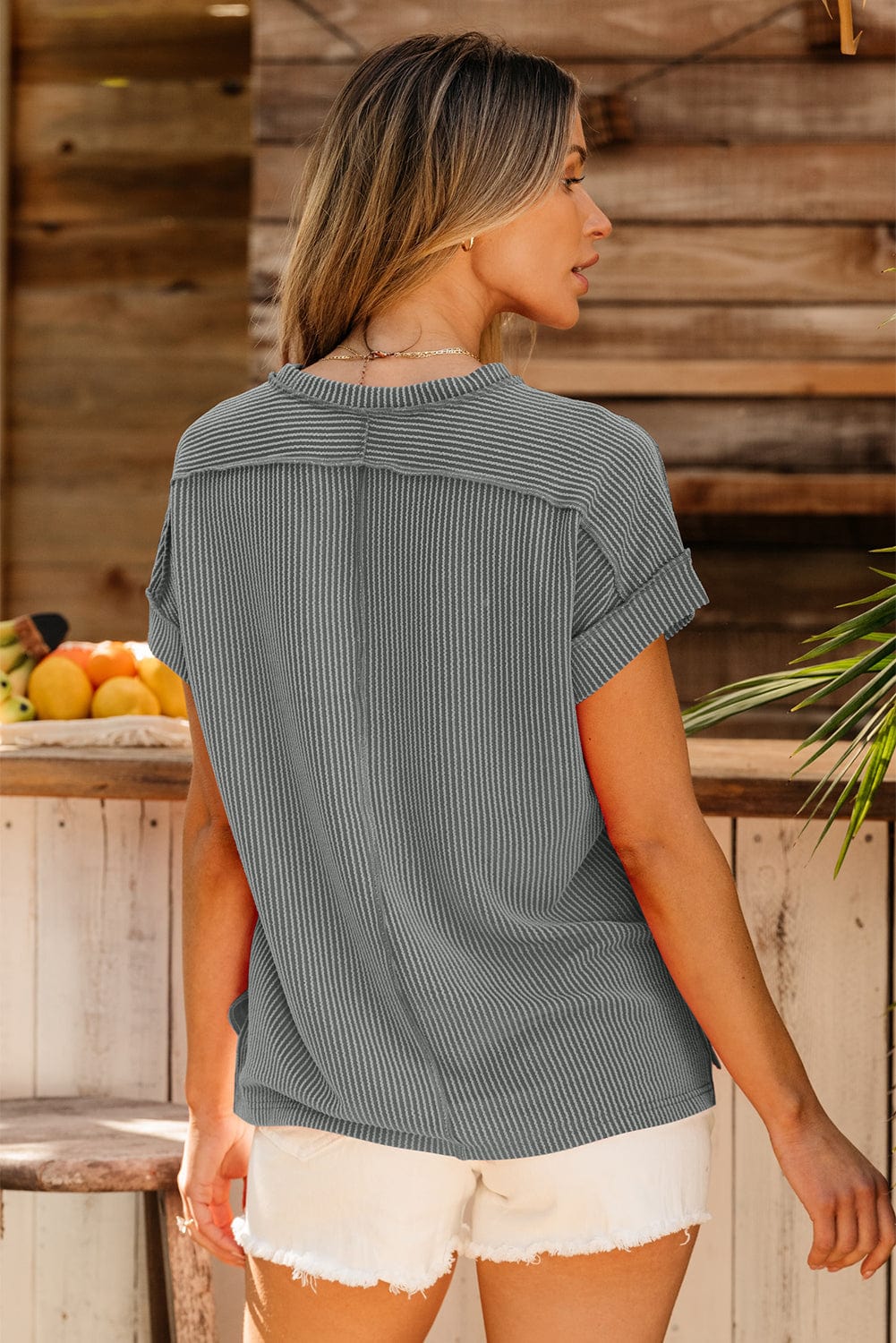 Tops/Tops & Tees Summer Knit Exposed Stitching T-shirt