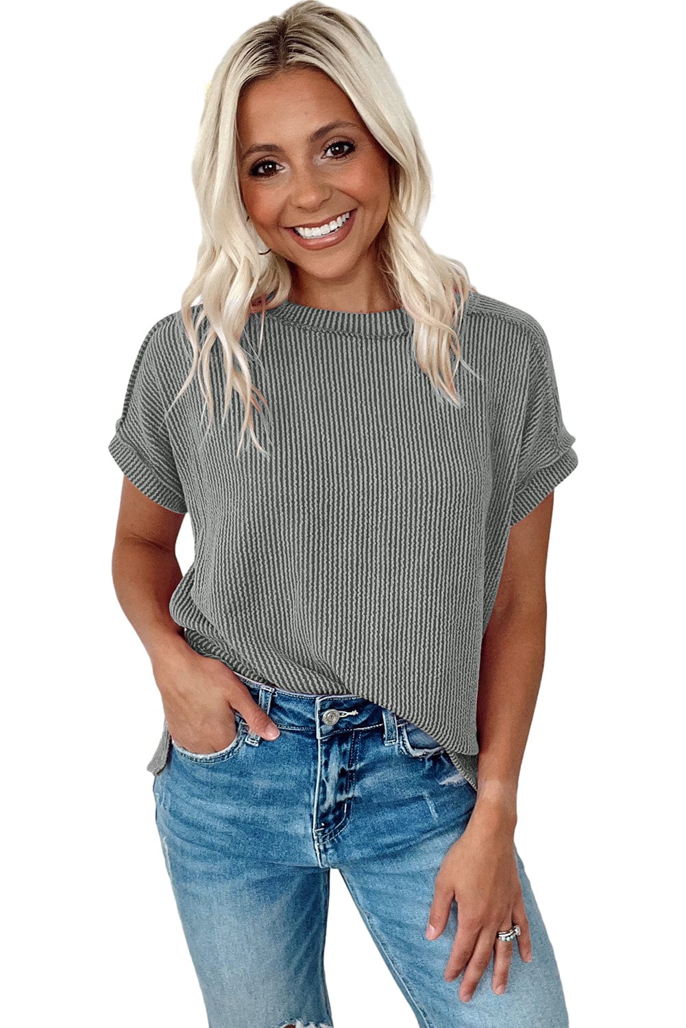 Tops/Tops & Tees Summer Knit Exposed Stitching T-shirt