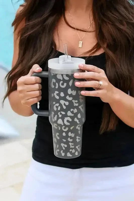 Tumblers Gray / ONE SIZE / Stainless steel Gray Leopard Print 40 OZ Stainless Steel Cup