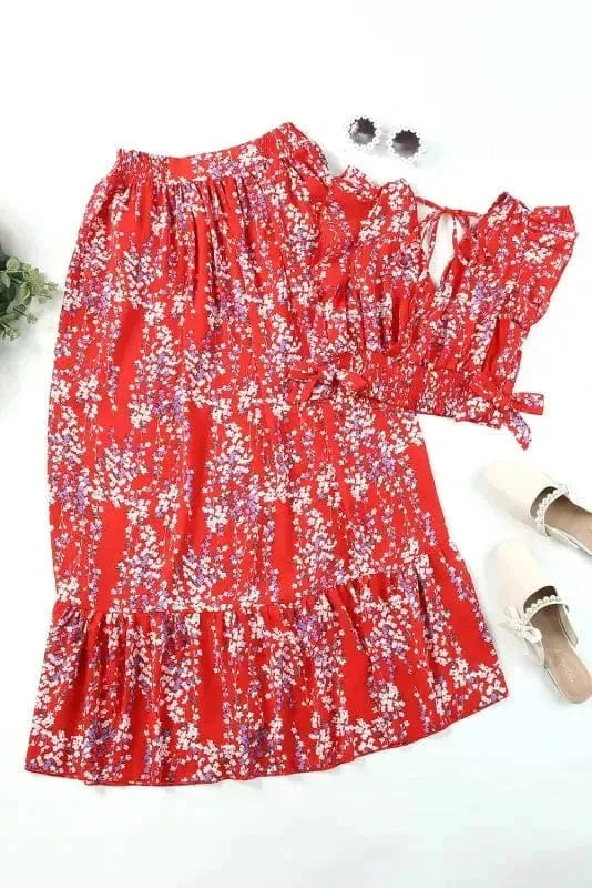 Two Piece Dresses Floral Fantasy Co-Ord - Crop Top & Maxi Skirt Set