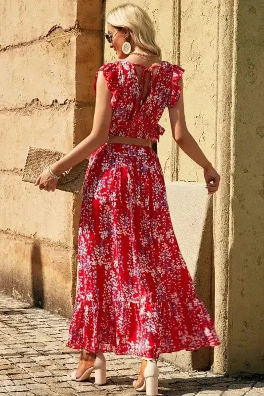 Two Piece Dresses Floral Fantasy Co-Ord - Crop Top & Maxi Skirt Set