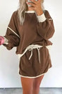 Two Piece Dresses Mocha Contrast Pullover and Skort Set