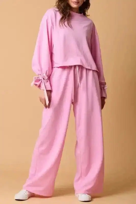 Two Piece Pant Sets Bonbon / S / 50%Polyester+45%Viscose+5%Elastane Bonbon Chic Drawstring Lounge Set
