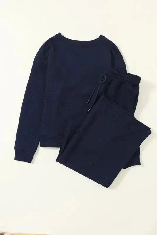 Two Piece Pant Sets Casual Comfort: Ultra Loose 2-Piece Textured Ensemble
