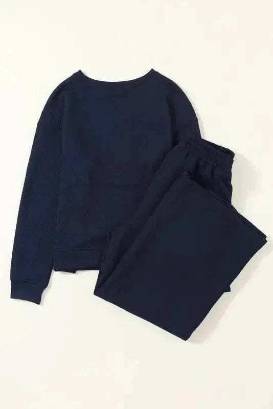 Two Piece Pant Sets Casual Comfort: Ultra Loose 2-Piece Textured Ensemble