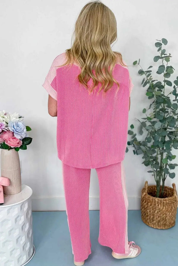 Sachet pink corded co-ord set back view — Fashionfitz UK