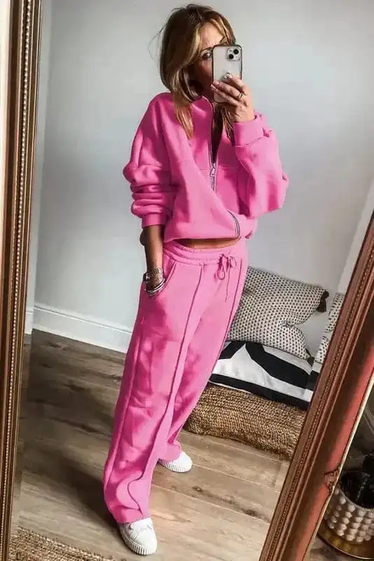 Two Piece Pant Sets Vivid Pink Zip & Tie Tracksuit Set