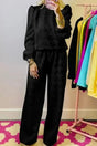 Two Piece Pants Sets Black / S / 95%Polyester+5%Elastane Puff-Sleeve Top with Coordinated Pants