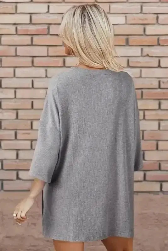 Light grey viscose tunic shorts set back view — Fashionfitz UK