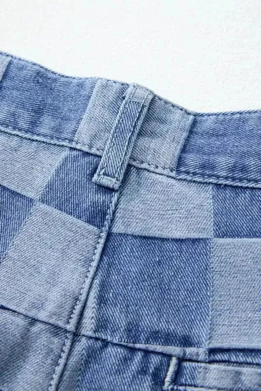 Wide Leg Jeans Checkered Denim Wide-Leg Jeans - Trendy and Comfortable