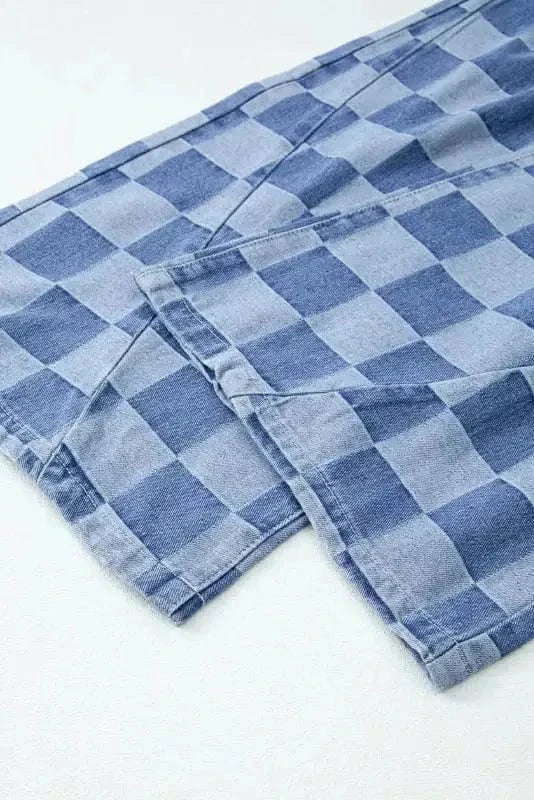 Wide Leg Jeans Checkered Denim Wide-Leg Jeans - Trendy and Comfortable