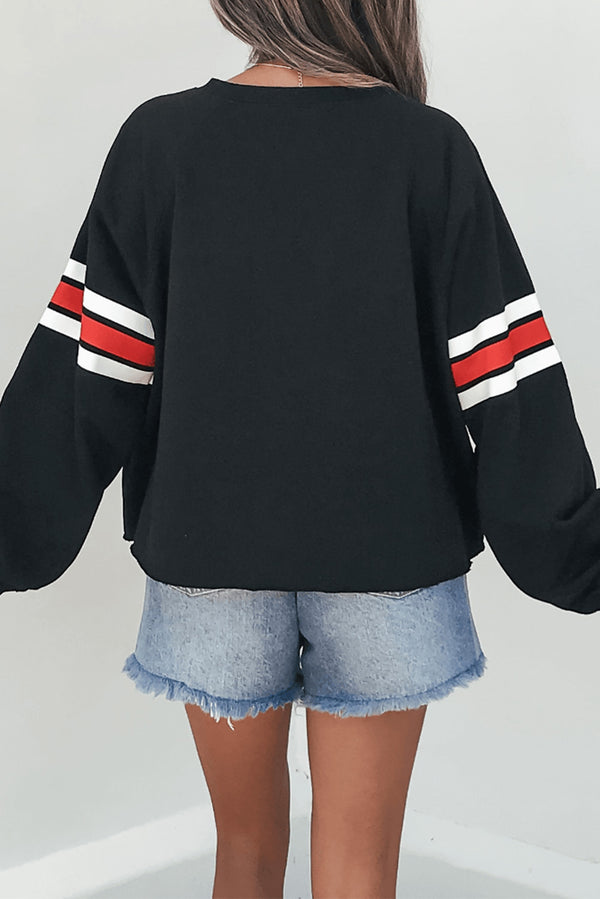 Black Varsity Spirit Striped 89 Graphic Sweatshirt Women UK
