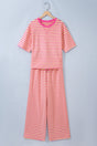 Pink Stripe Colourblock Crew Neck Tee & Drawstring Pant Set