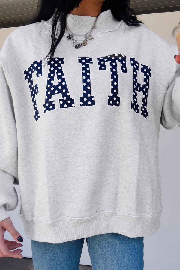 Light Grey Polka Dot Slogan High Neck Baggy Sweatshirt