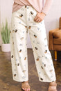 White Abstract Dog Print Wide Leg Full-Length Jeans