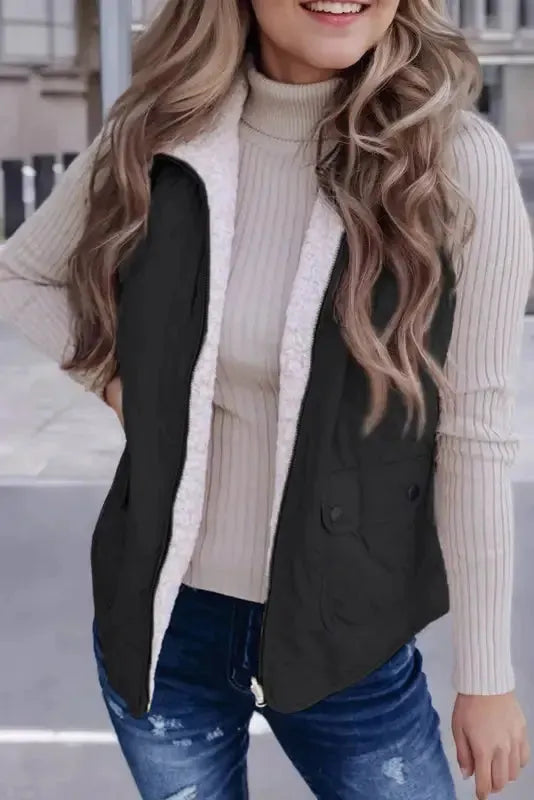 Fleece Lined Quilted Vest Coat - Fashionfitz