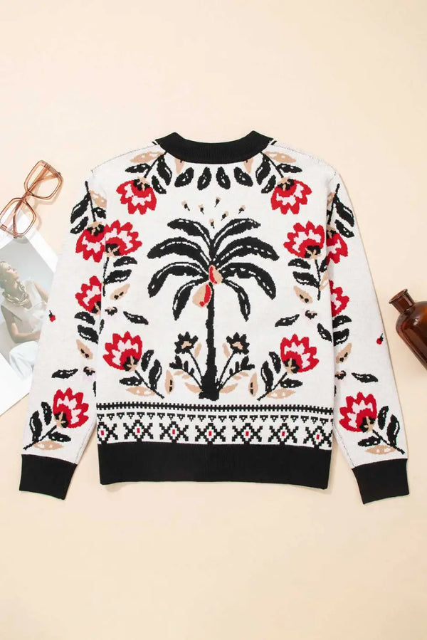Floral button-up knit cardigan back view — Fashionfitz UK